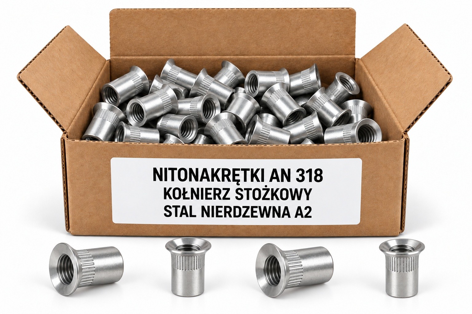 Nitonakrętki AN 318 — stal nierdzewna A2, opakowanie poglądowe