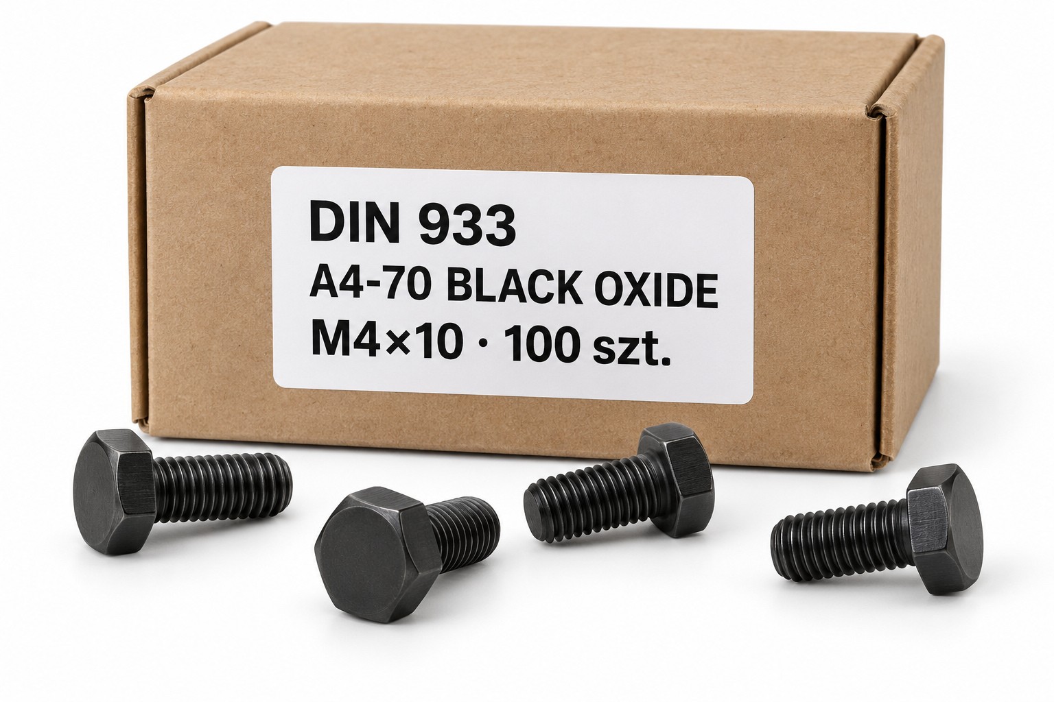 Śruby DIN 933 A4-70 Black Oxide w kartoniku — ilustracja