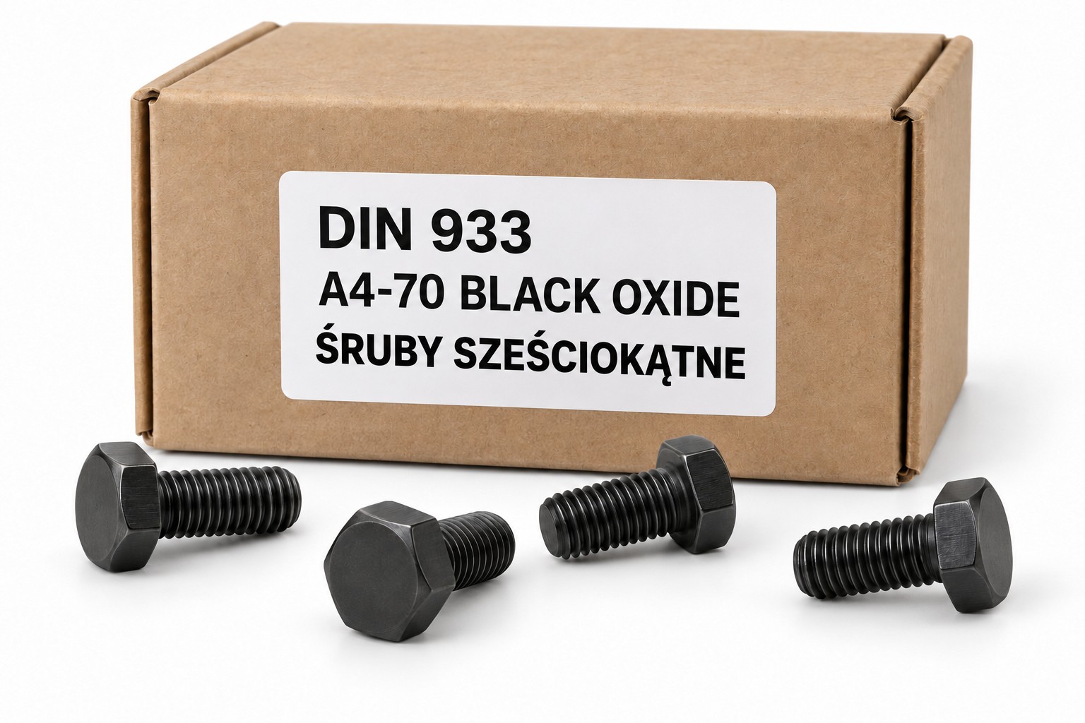 Śruby DIN 933 A4-70 Black Oxide w kartoniku — ilustracja rodziny