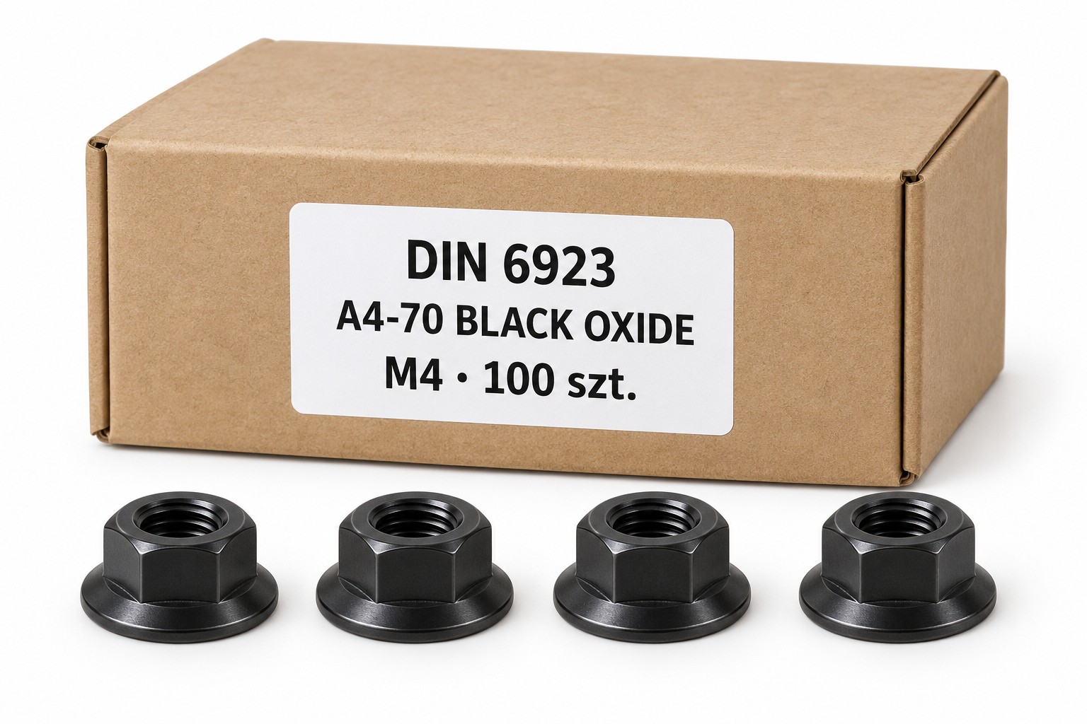 Nakrętki DIN 6923 A4-70 Black Oxide w kartoniku — ilustracja