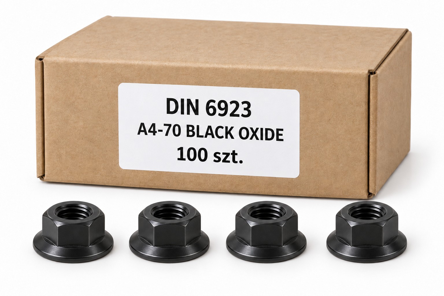 Nakrętki DIN 6923 A4-70 Black Oxide w kartoniku — ilustracja