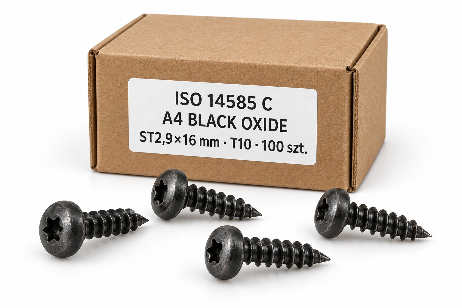 Wkręty ISO 14585 C ST2,9×16 T10 A4 Black Oxide w kartoniku — ilustracja