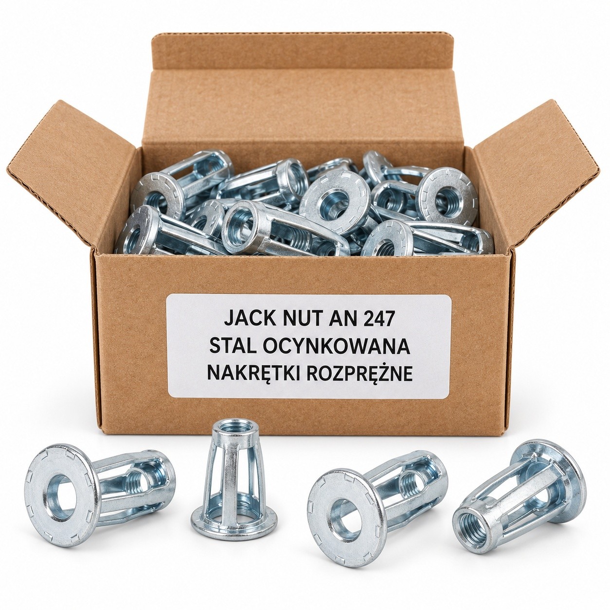 Jack Nut AN 247 — własna ilustracja opakowania, stal ocynkowana