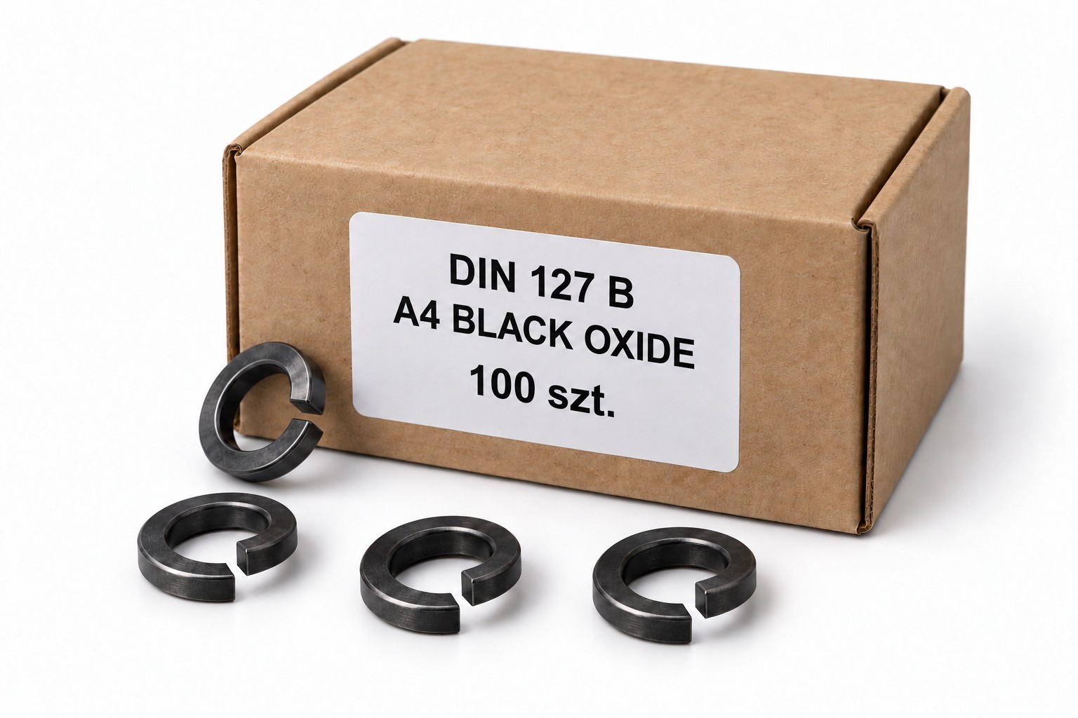 Podkładki sprężyste DIN 127 B A4 Black Oxide, pełne opakowanie 100 sztuk — ilustracja kartonika rodziny