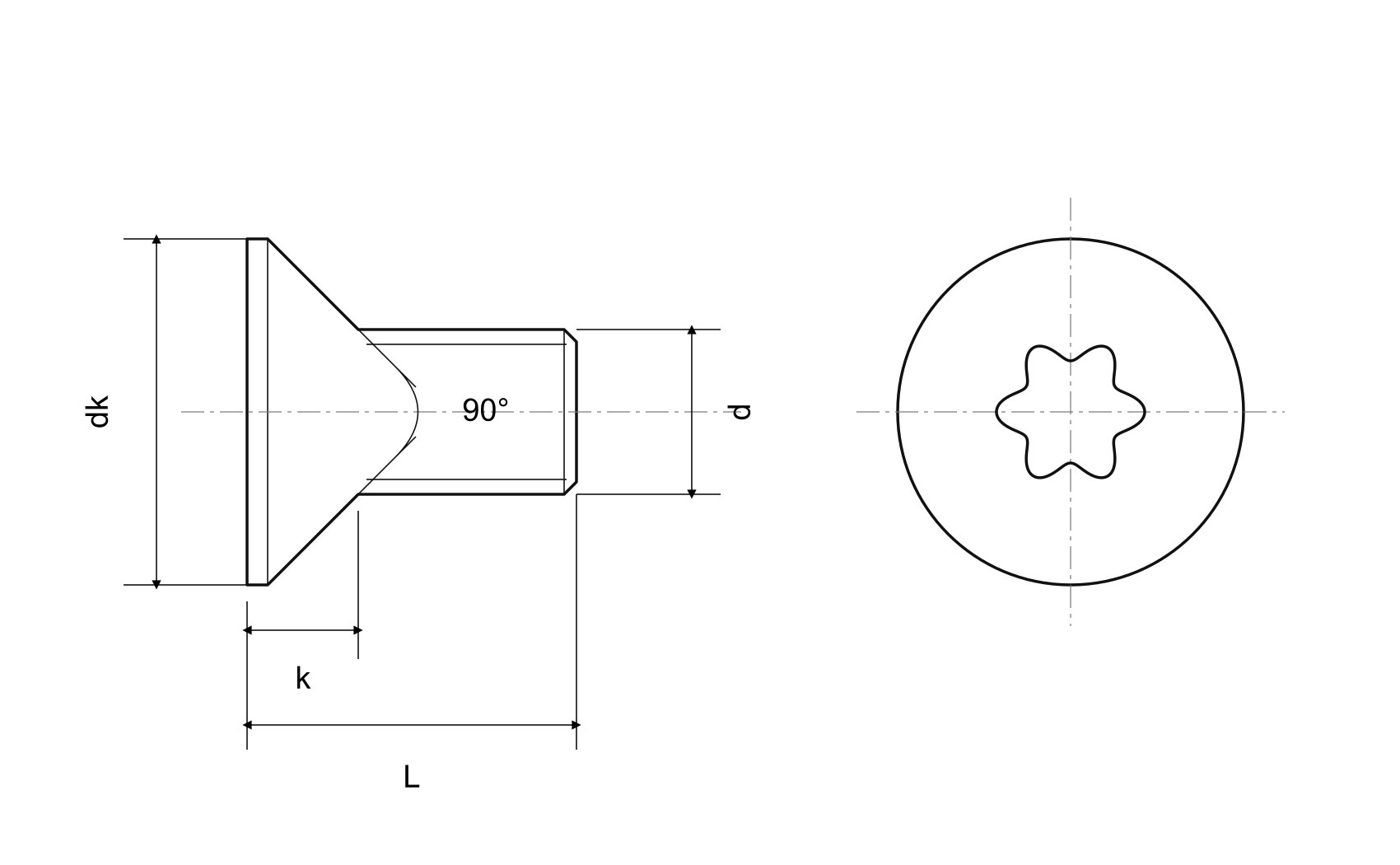 Własny schemat wkręta ISO 14581 - d, dk, k i L